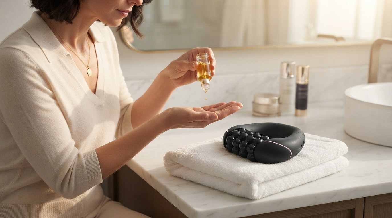 Applying body oil before using the ContourRoll